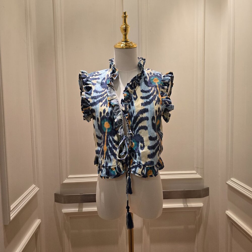 Nimo blue peacock feather blouse Size XS
